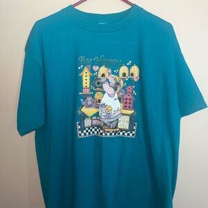 Vintage 90s Cottagecore Women’s Bee Happy Tshirt Size XL Teal